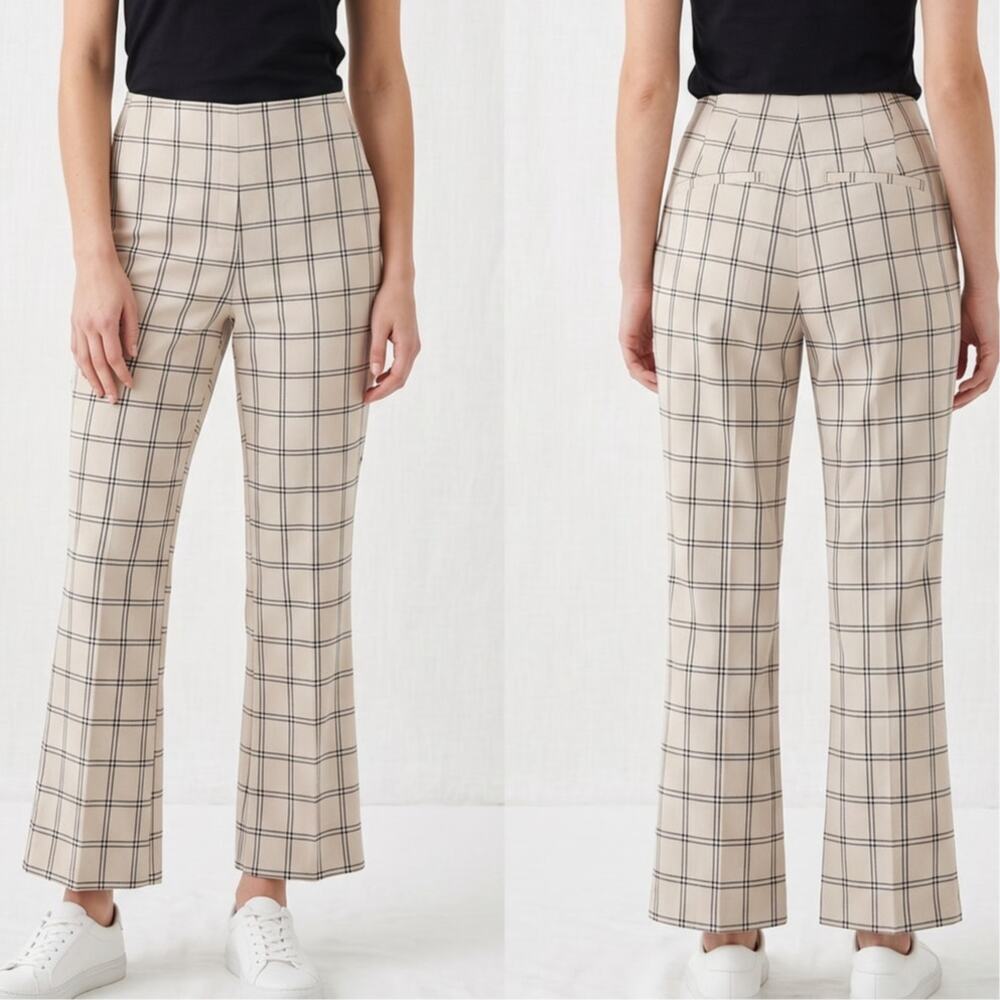 A New Day Size 10 Side Zipper Slim Fit Kick Flare Pull On Pants Cream Plaid